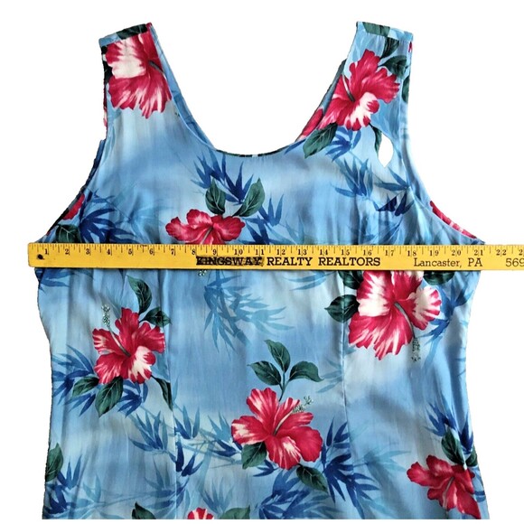 Jade Fashions Sleeveless Maxi Dress Size XL VTG Hawaii Blue Tropical Hibiscus - Picture 10 of 15